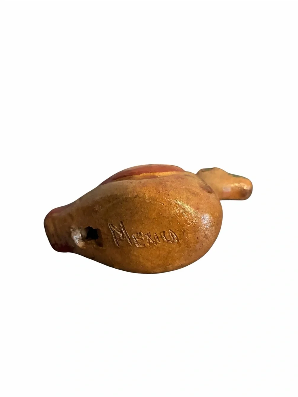 Mexican Folk Art Clay Duck Whistle Hand Painted Pottery Figurine Mexico Vintage